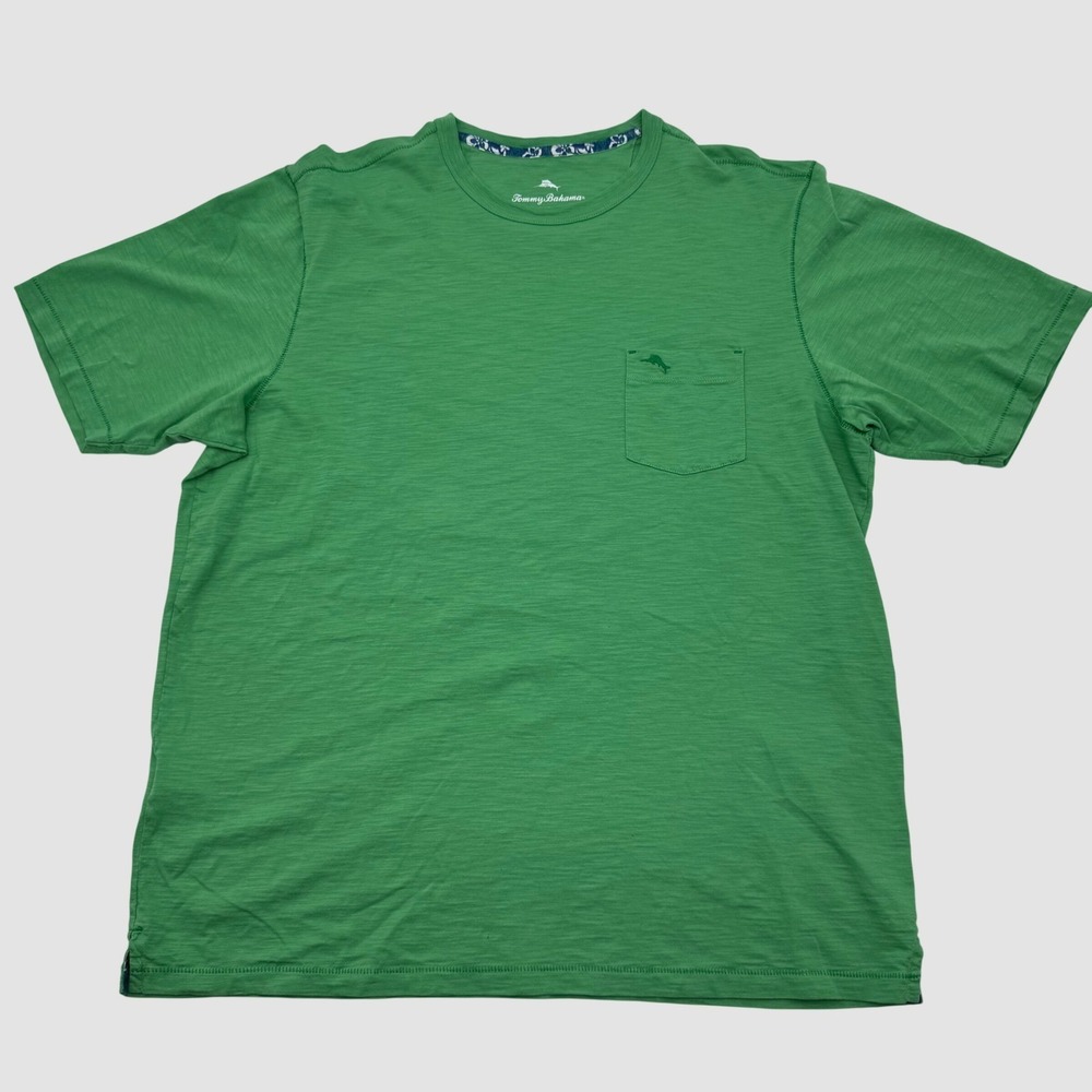 Tommy Bahama Mens Large Green Slub Cotton Short Sleeve Pocket T-Shirt